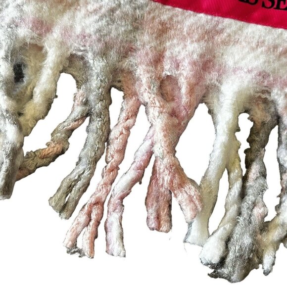 Victoria's Secret Plaid Scarf With Fringe Pink Gray Knotty Knit Boho 80 x 12 - Picture 4 of 9